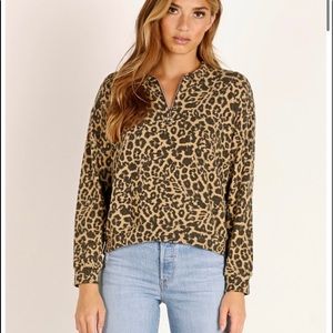 LNA Lightweight Quarter Zip Brushed Leopard Print Sweater